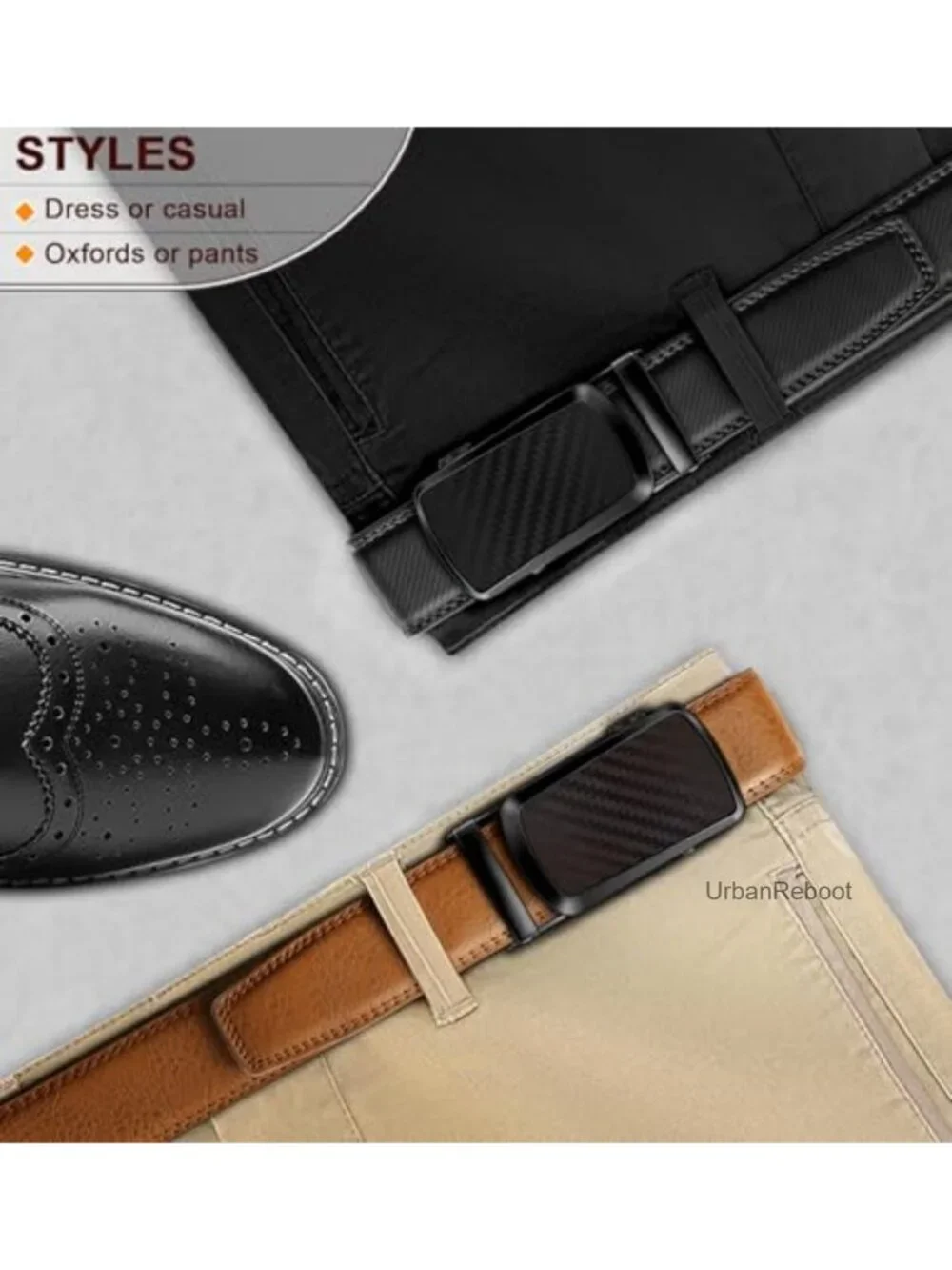RATCHET BELT Men's Premium PU Leather Trimmable Adjustable Quick Release 1 3/8